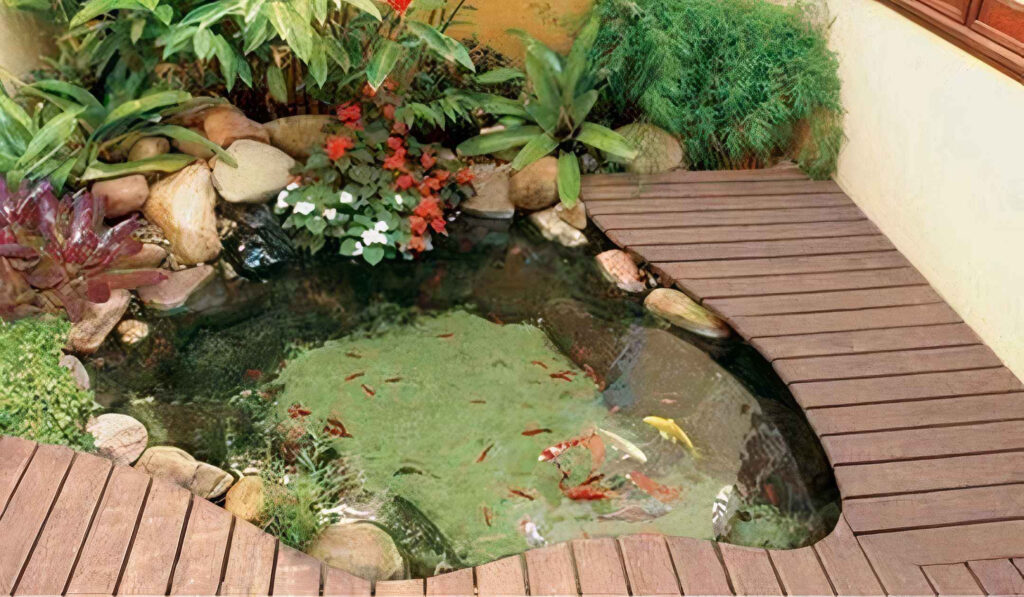 kolam ikan mini di teras rumah