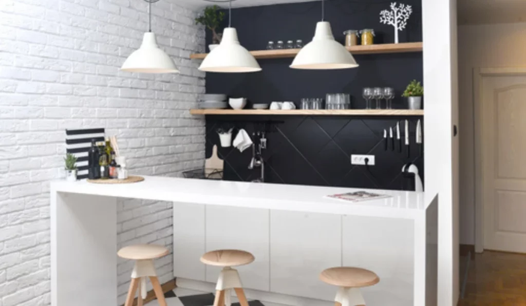 Meja bar modern terintegrasi dengan kitchen set
