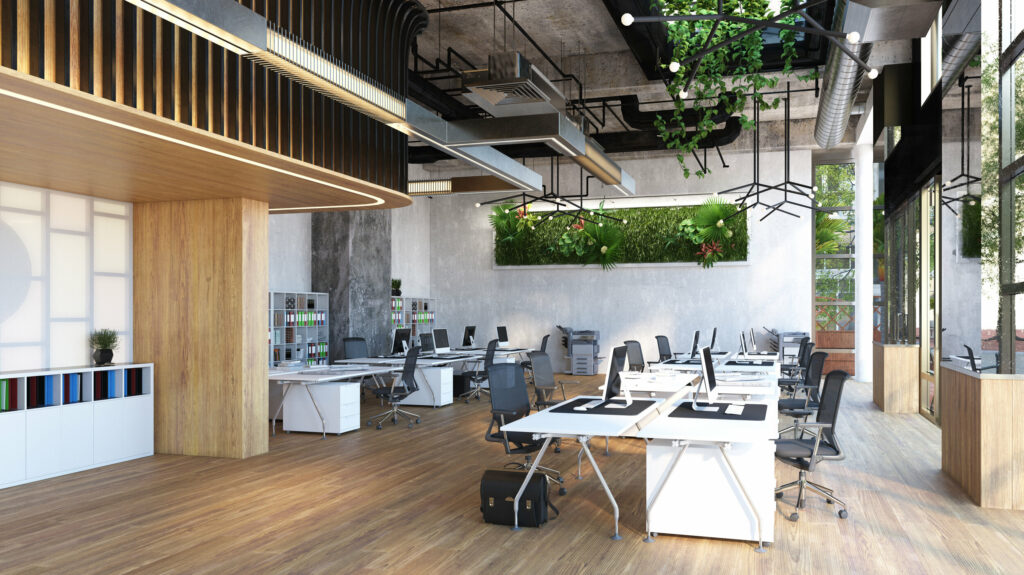 desain ruangan kantor modern bioliphic desain
