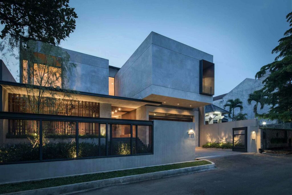 Ilustrasi desain rumah dengan pagar tembok minimalis yang elegan